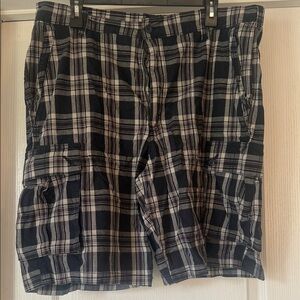 Lee Blue and White Plaid Cargo Shorts